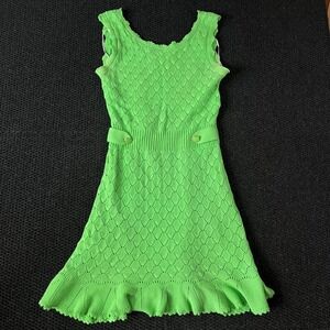 Lilly Pulitzer Green Knit Sheath Dress Button Detail Ruffle Hem Womans XL